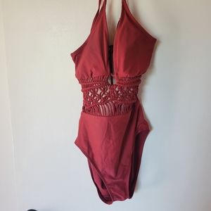 Burgundy crochet style swimsuit